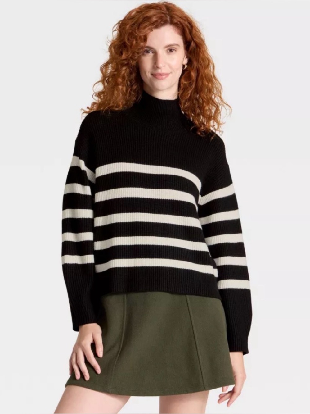 a new day Black and White Striped Turtleneck Sweater 1X
